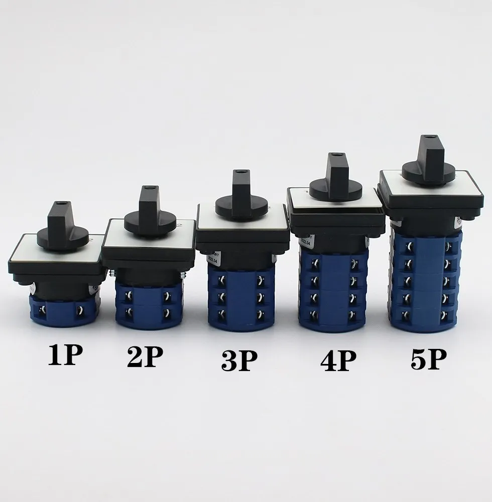 LW28  125A 1/2/3/4/5/6/7 Phase 4/8/12/16/20/24 screw terminal 3 position Universal changeover cam switch silver contact