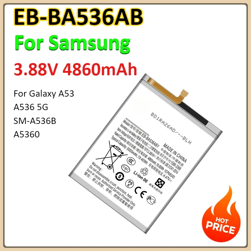 

EB-BA536ABY 4860 мАч для Samsung Galaxy A53 A536 5G SM-A536B A5360 Аккумулятор для мобильного телефона