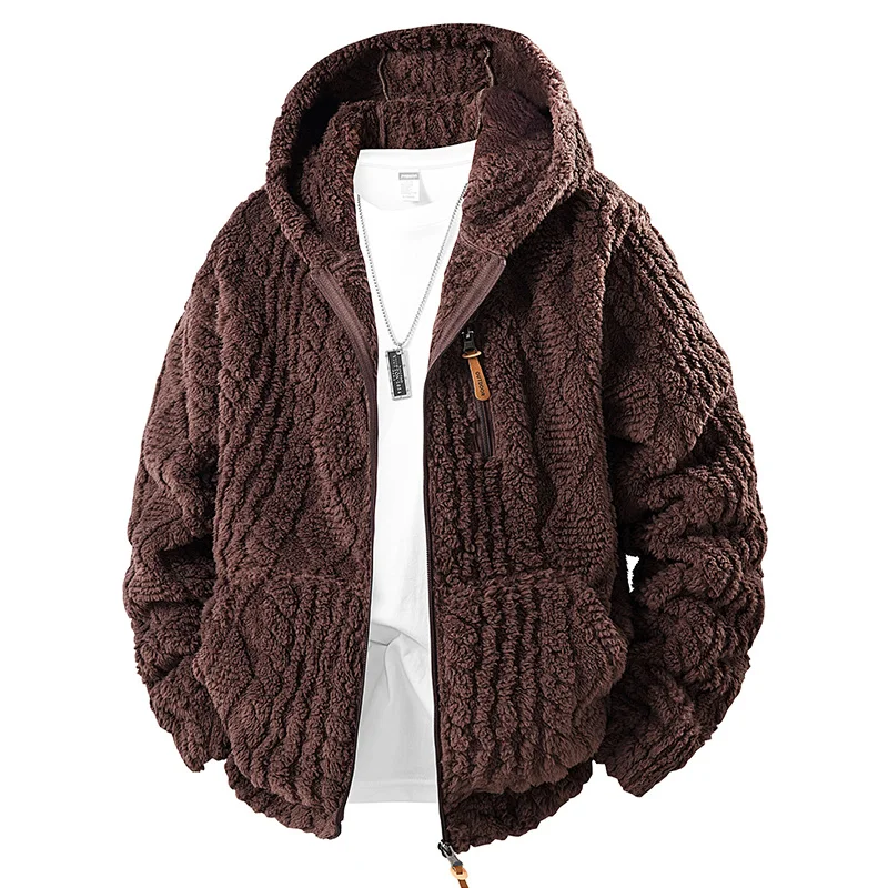 Giacca in pile da uomo Autunno Inverno Caldo Casual Cappotti con cappuccio da uomo Felpe con cerniera allentata Felpe Giacca in cotone con tasche da uomo