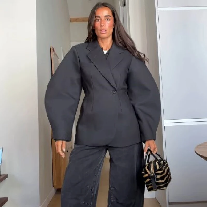 Modern Stylish Suit Jacket Designers Chic Casual Commute Office Female Outer Tops Urban Vintage Fall Female Streetwear
