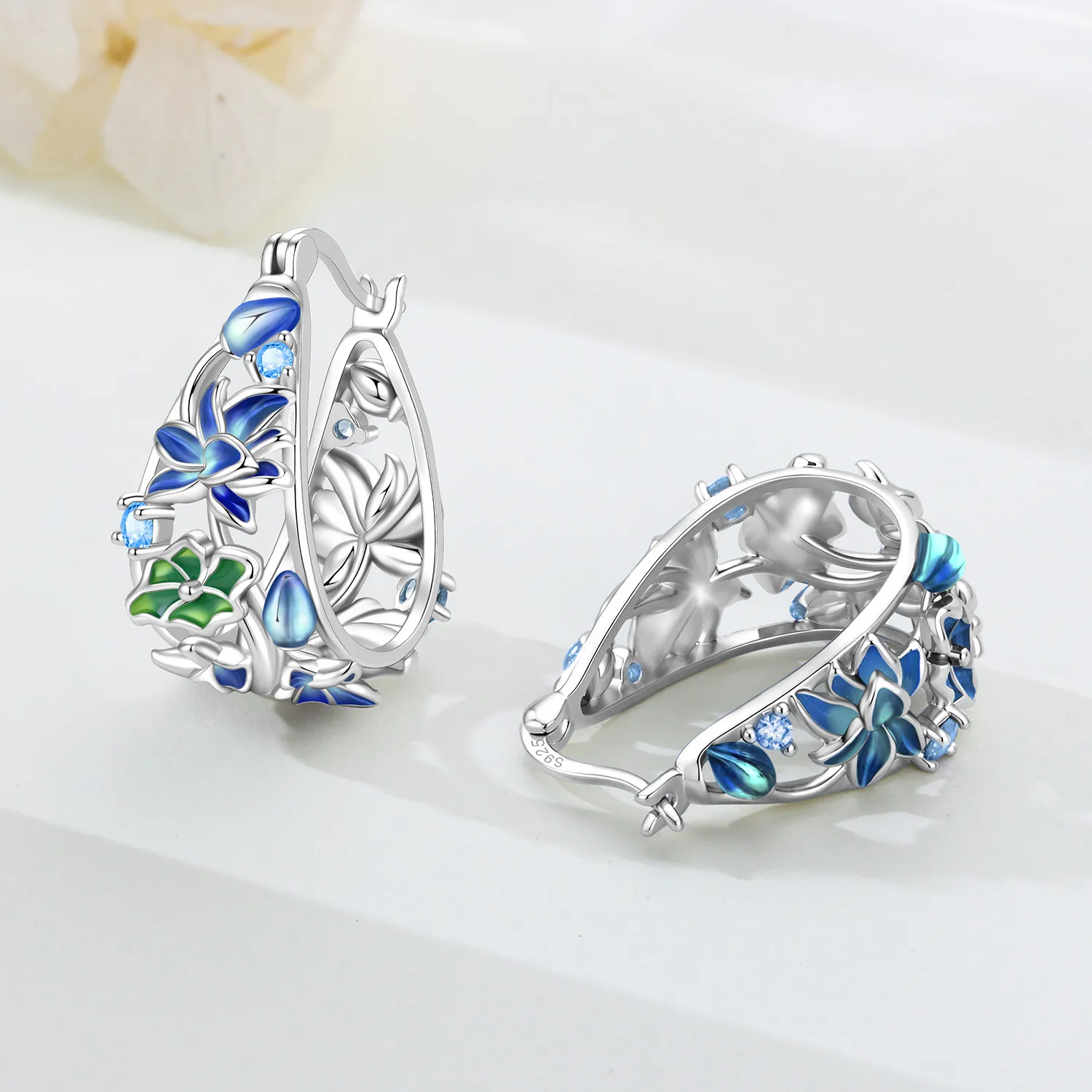 Original 925 Sterling Silber Ohrringe, Vielseitige Exquisite Iris-Blumen-Ohrringe, Schmuck für Frauen, Geburtstagsgeschenk – Detail 5