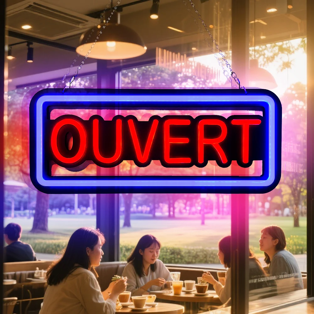 Decor Lighting Opening Hours - Blue And Red Ouvert Neon Lights
