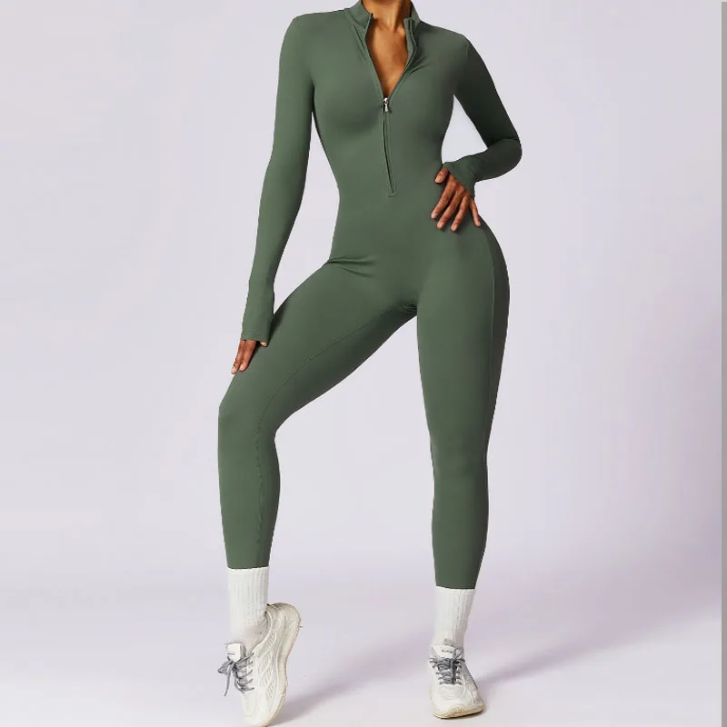 

Aiithuug Workout Bodysuits Zipper Gym Workout Body Suits Fitness Yoga Suit Long Sleeve Full Suits Sports Jumpsuit Seamless