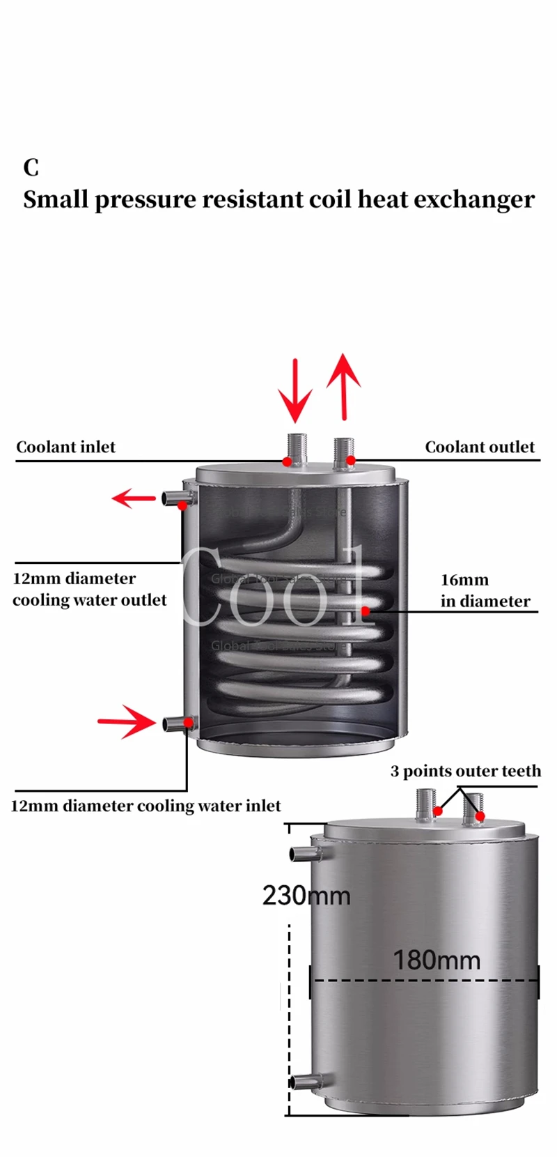 

180 Coil/Tube Condenser Heat Exchanger (304 Stainless Steel) – Brewing Distillation Equipment