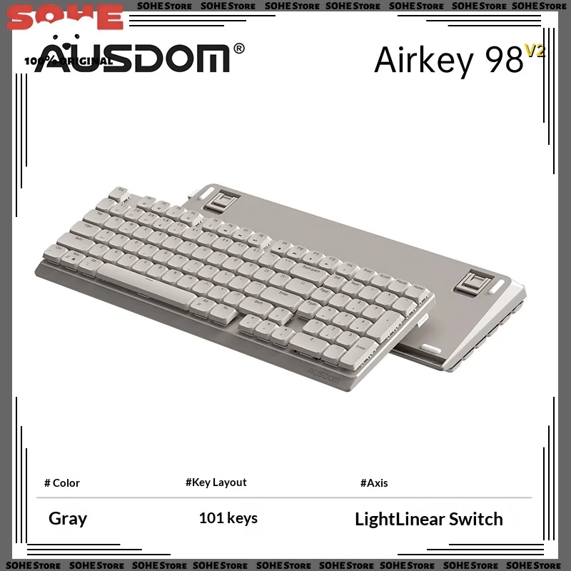 AUSDOM Airkey98 v2 Xiaoshun Low-Profile Mechanical Keyboard Tri-mode Quiet Portable Office & Gaming Keyboard for Mac/Win