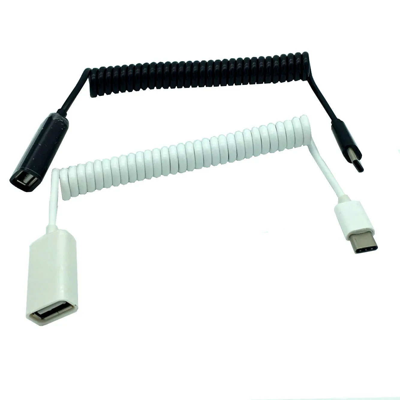 Type-c male to USB2.0 female Tpye-c OTG cable spring retractable data transmission cable black/white