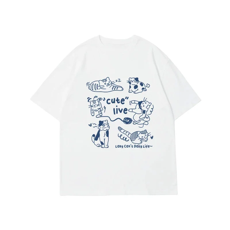 Women's Cute Lazy Cat Print T-Shirt 