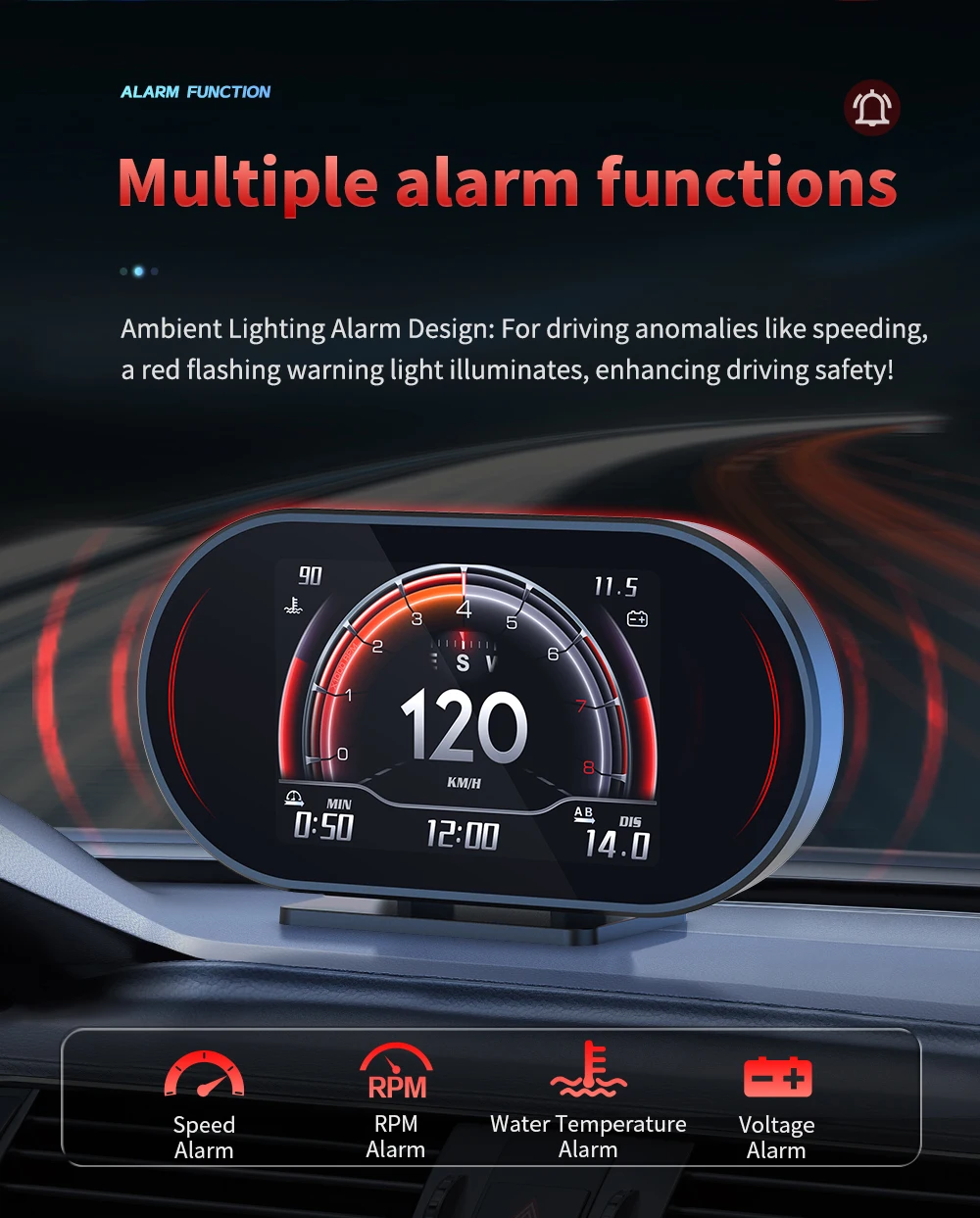 On-Board-Computer Auto OBD HUD P27 Tachometer Strecken-Display Wasser- & Öltemperatur Kraftstoffverbrauch Auto-Elektronik-Zubehör GPS-Geschwindigkeit – Detail 12