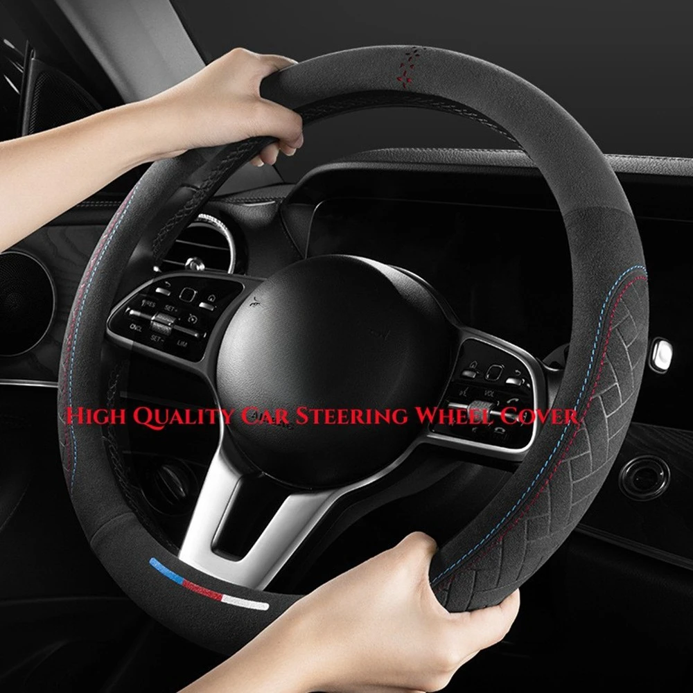 Car Steering Wheel Cover Wrap Suede Leather Breathable Anti Slip Universal 37-38cm Steering Covers Decoration Car Accessories