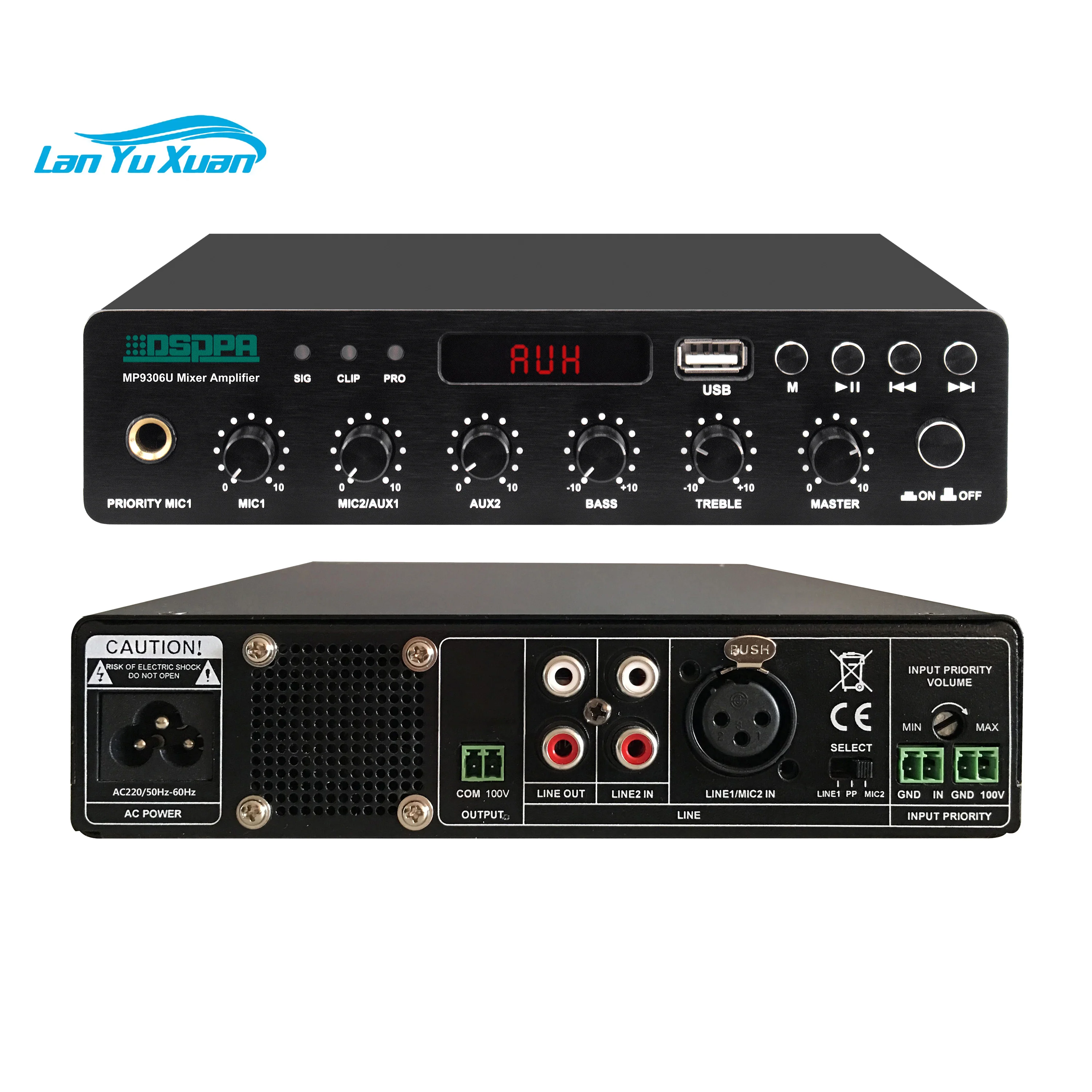 Professional 60W 120W Portable Compact Active BT Mini Digital Mixer Amplifier 100V Output 2.0 Channel for Public Address System