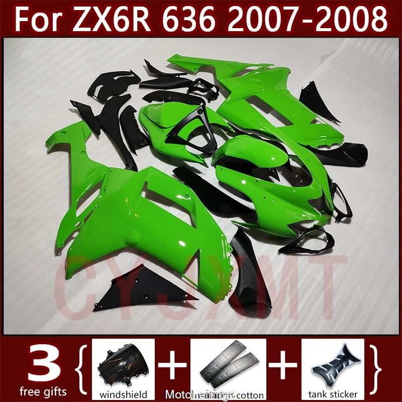 

ABS Motorcycle Fairings Kits for Kawasaki Ninja ZX 6R 636 2007 2008 Bodywork Fairing Set ZX6R636 07 08 Custom Black Green