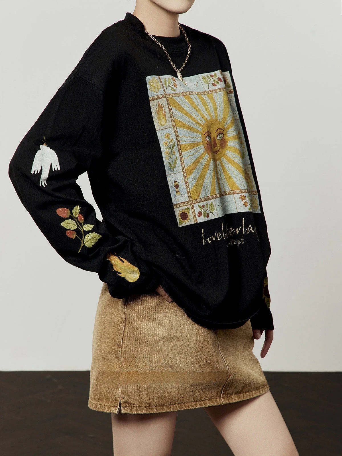 

Bla Long Sve T-irt Women's Spring 2026 New Sun Praise Print Casual Sle Top Quali Fabric round Ne Letter Pattern