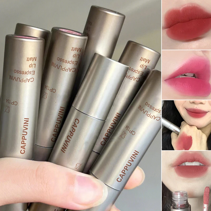 1Pc Mini Tubo d'argento Singolo Velluto Nebbia opaca Lucidalabbra Impermeabile Tazza antiaderente Smalto per labbra A prova di sbavature Non sbiadisce Rossetto liquido