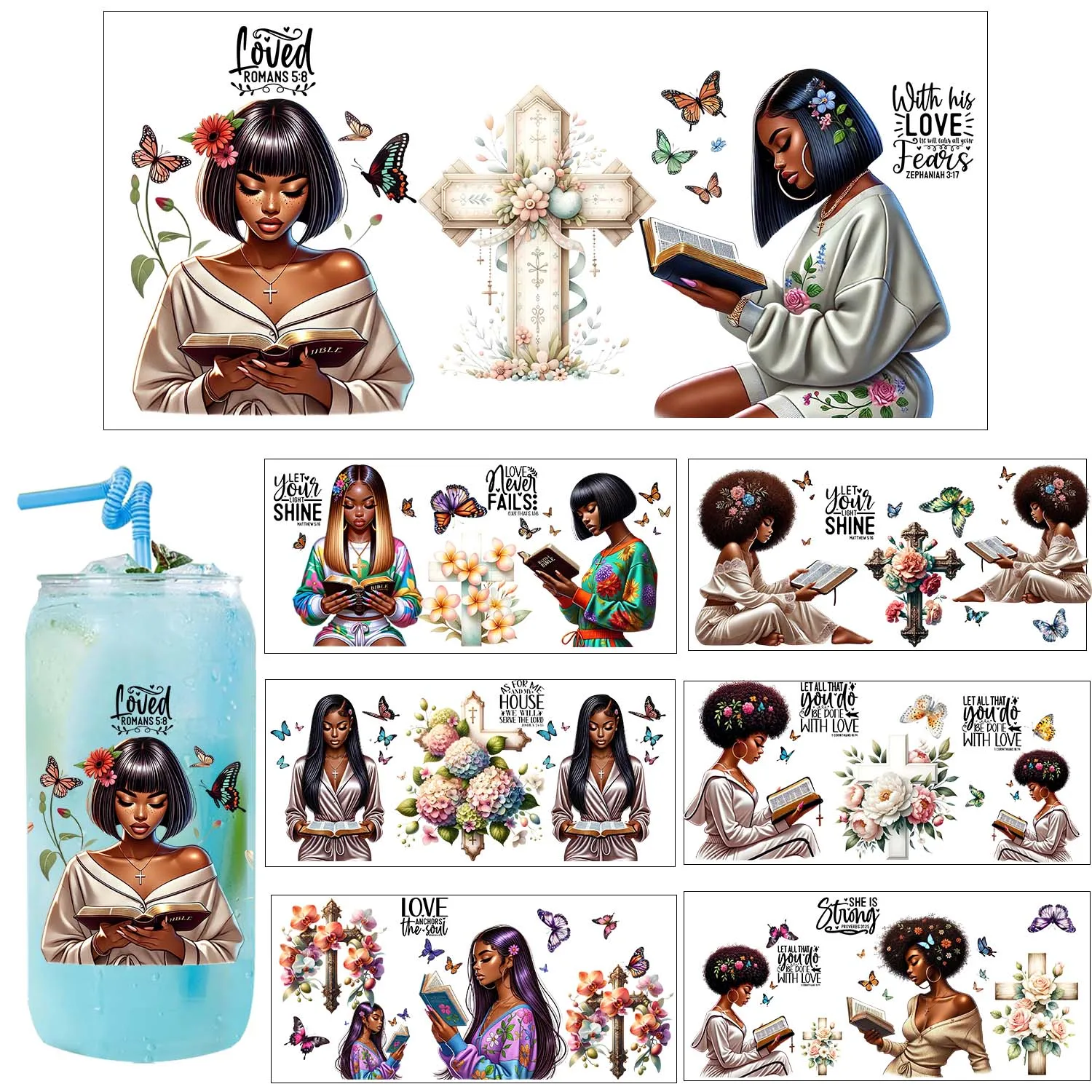 Black girl Afro affirmative quotes UV Sticker DIY Decals 3D transfers uvdtf tumbler seal stickers 16oz uv dtf cup wraps