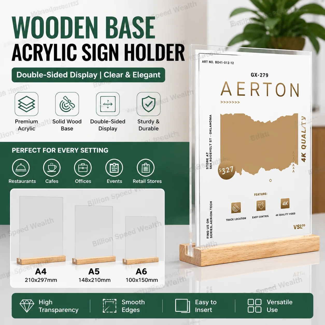 Wooden Solid Wood Double-Sided Table Card Holder Display Board A4 Acrylic Restaurant Display Board