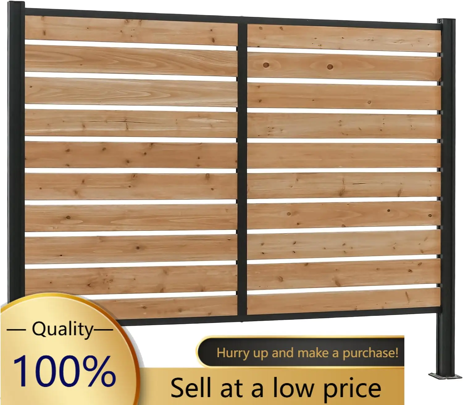 8' x 6' Cedar Wood Outdoor Privacy Screen Wall with Durable Aluminum Metal Posts, Easy Assembly, Decorative Privacy Fence Panel