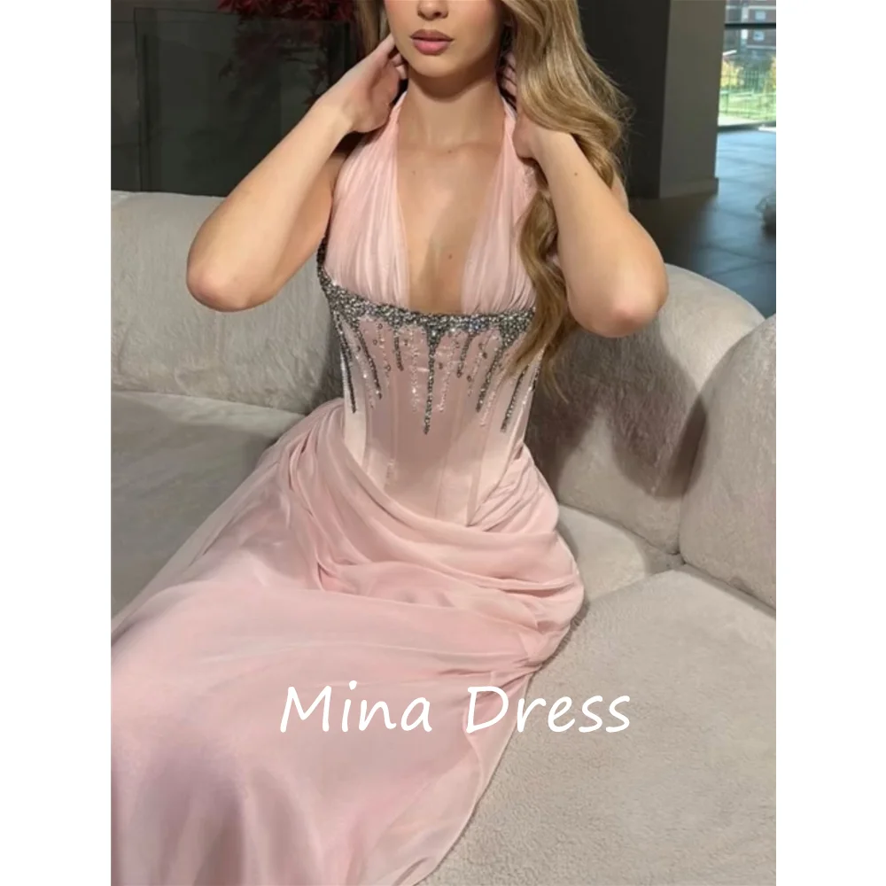 

Mina Sleeveless Prom Dresses for Special Occasions Customized Sequins Bead Luxurious Women's Evening Dresses Party Elegant Woman