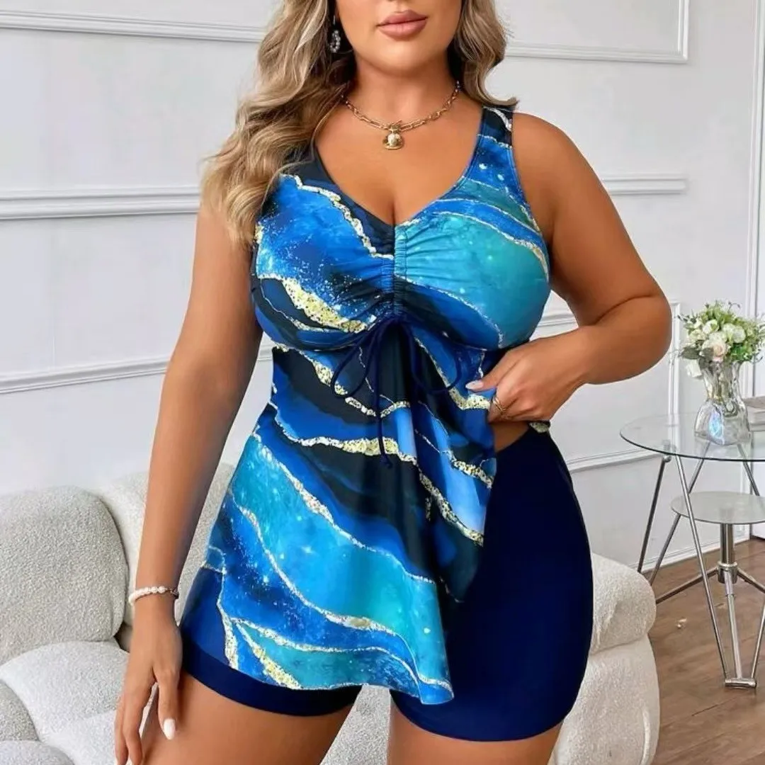 2025 Plus Size 4XL Tankini Swimsuit Set Women Skirted  High Waisted Two-Piece Swimwear with Tummy Control For Beach Vacation