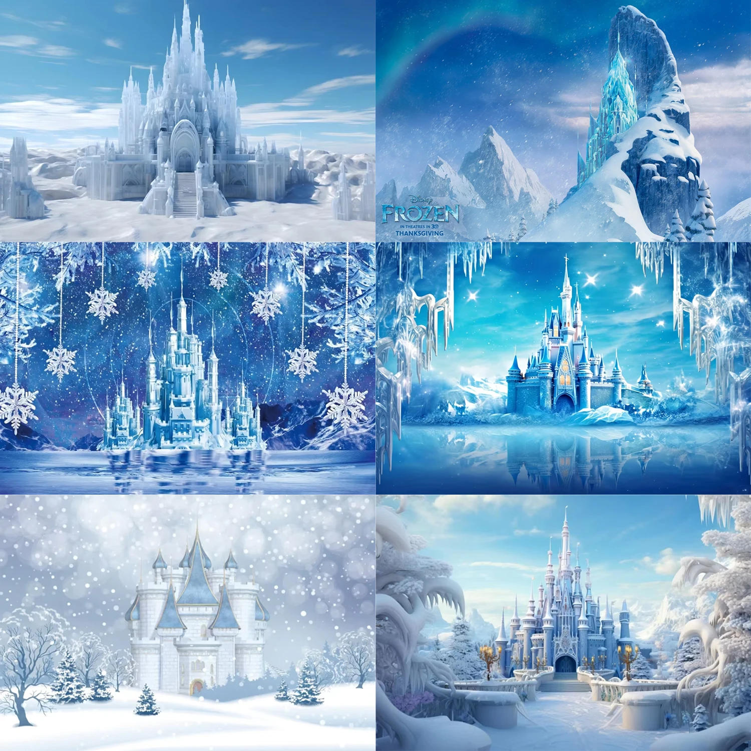 

Winter Frozen World Castle Theme Background Decoration Birthday Party Girl Princess Wonderland Snowflake Photography Banner Gift