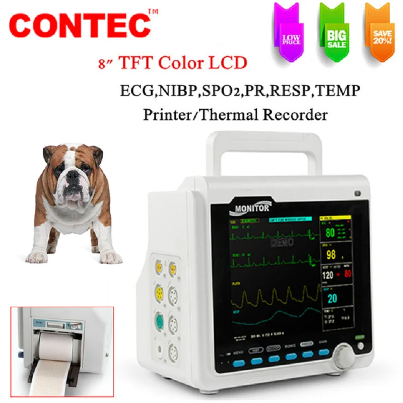 CONTEC Capnograph Multi Parâmetros Monitor do Paciente, Sinais Vitais, IBP e Impressora, 8 ", Etco2, CMS6000