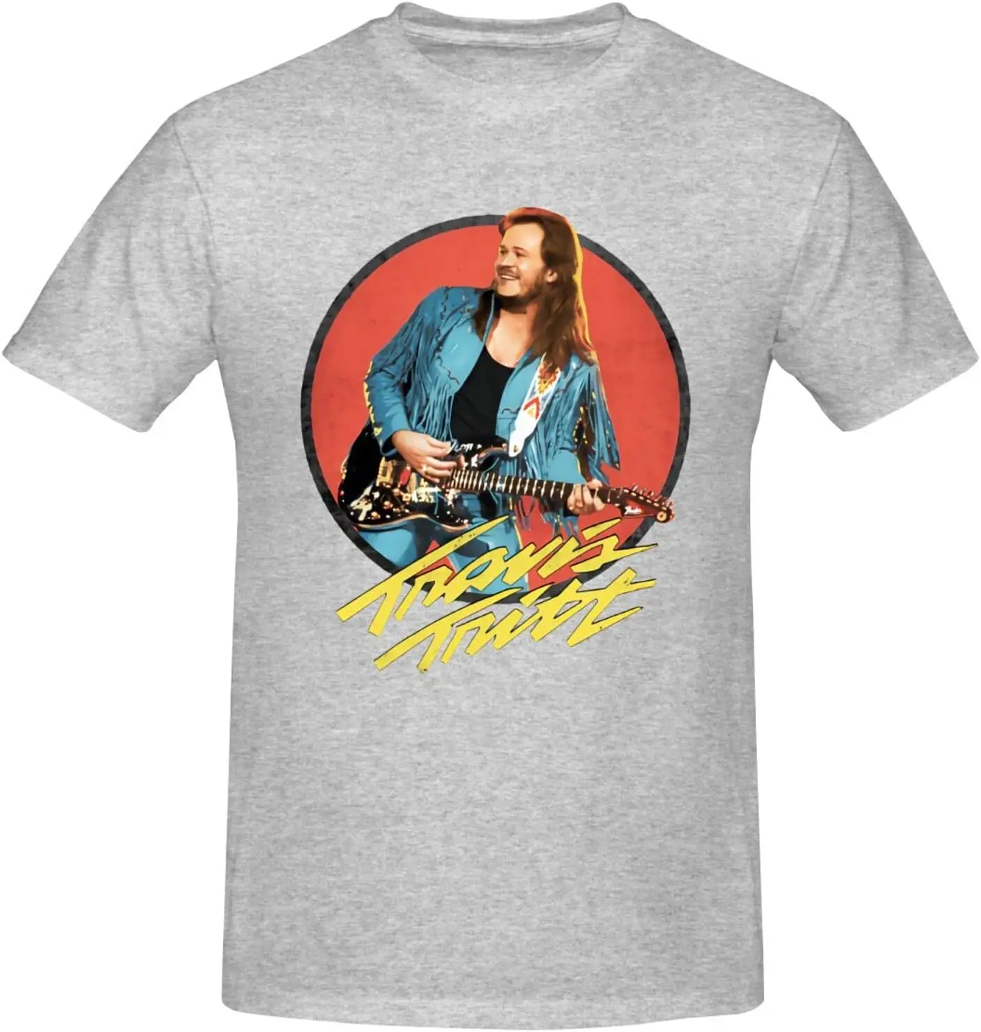 Travis Music Tritt Shirt Fashion Performance Basic Short Sleeve T-Shirt, Classic Crew Neck Casual Top Gray Large