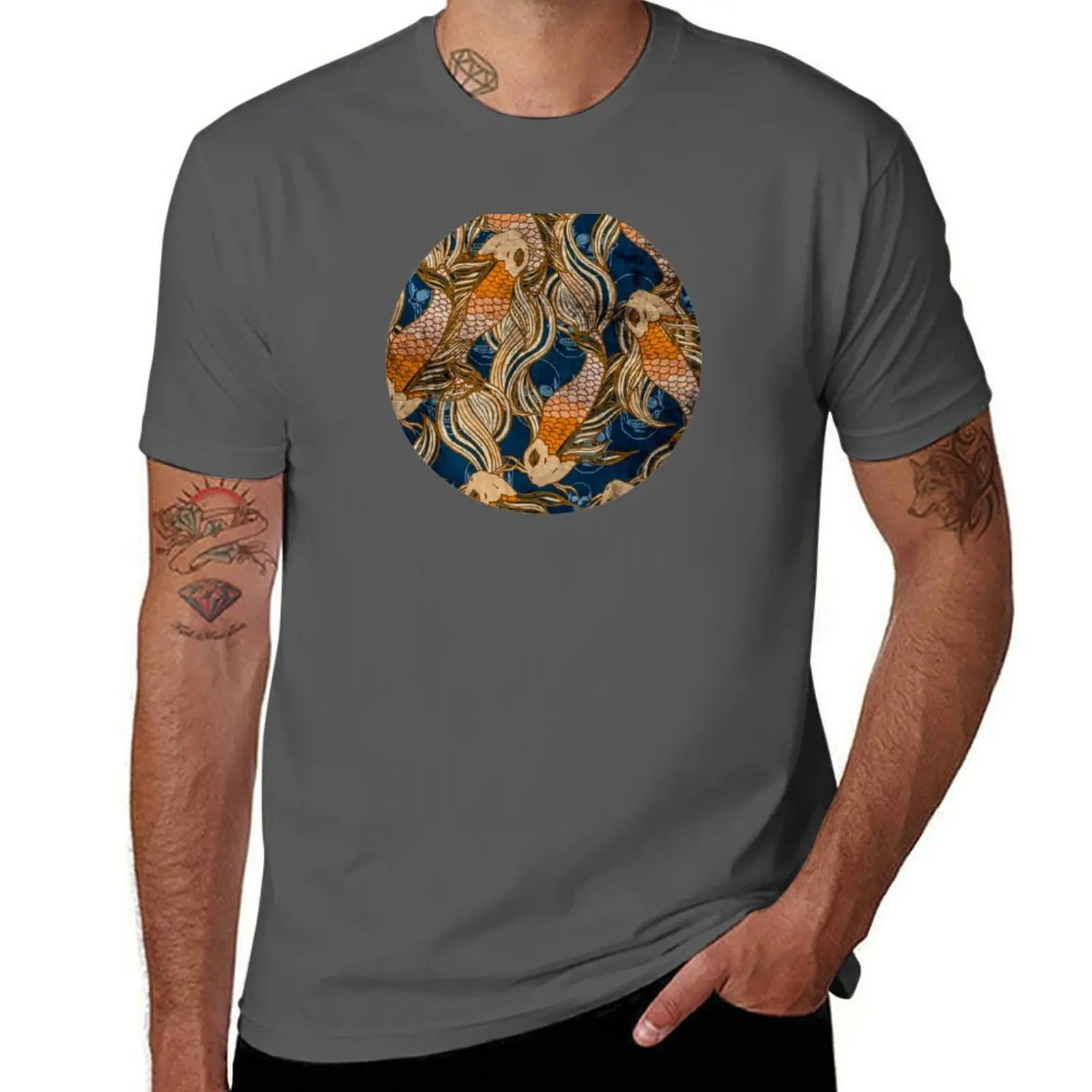 

Koi and skull T-Shirt cotton t shirts high quality t shirts for man graphic vintage T-Shirt