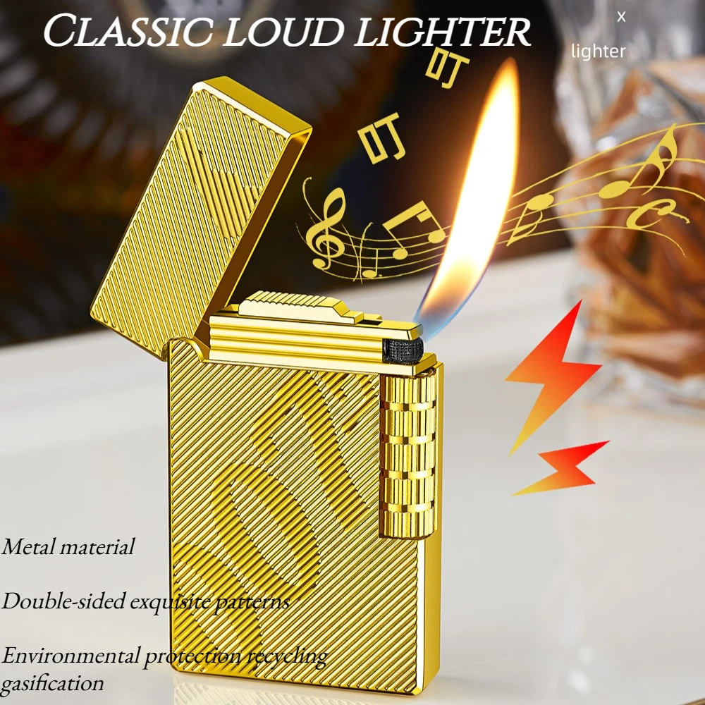 Retro classic loudspeaker side-slide wheel grinding wheel lighter with inflation feature for men Cigarette Accessories