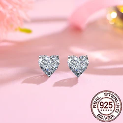 CWWZircons Genuine Sterling Silver 925 Romantic Shiny CZ Love Heart Shape Stud Earrings for Women Daily Party Fine Jewelry SE082