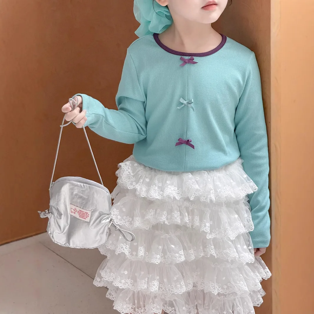 Girls Cake Skirt 2025 Spring Summer New Heavy Industry White Lace Skirt Children Fashion Ballet Style Skirt