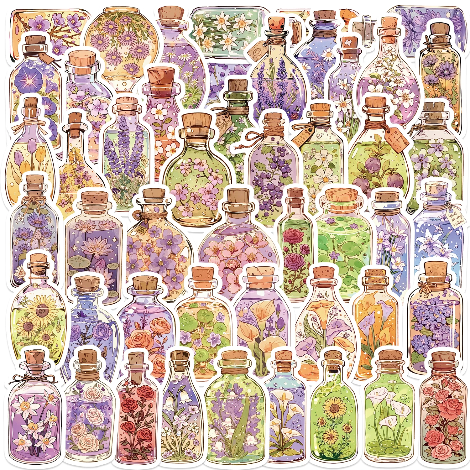 50PCS Flower Glass Bottle Stickers DIY Skateboard Laptop Luggage Bike Motorcycle Phone Car Cool Sticker Decal Toys