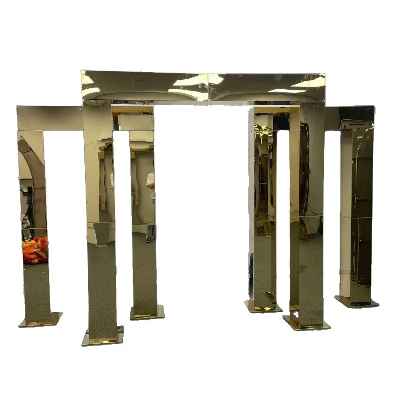 

New Background Rack Wedding Stainless Steel Square Pillar Props Gold Outdoor Wedding Square Shelf Screen Indication