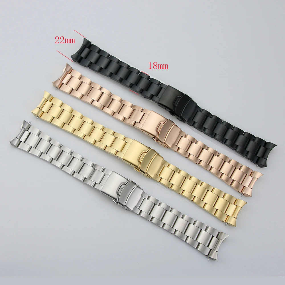 316L Stainless Steel Solid Band With Buckle Coved Solid 3 Link 22mm Fit SKX007 Watch Bracelet