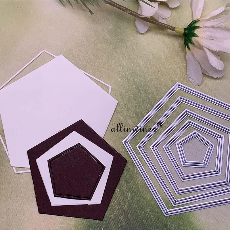 5Pcs Pentagonal frame Metal Cutting Dies Stencils Die Cut for DIY Scrapbooking Album Paper Card Embossing