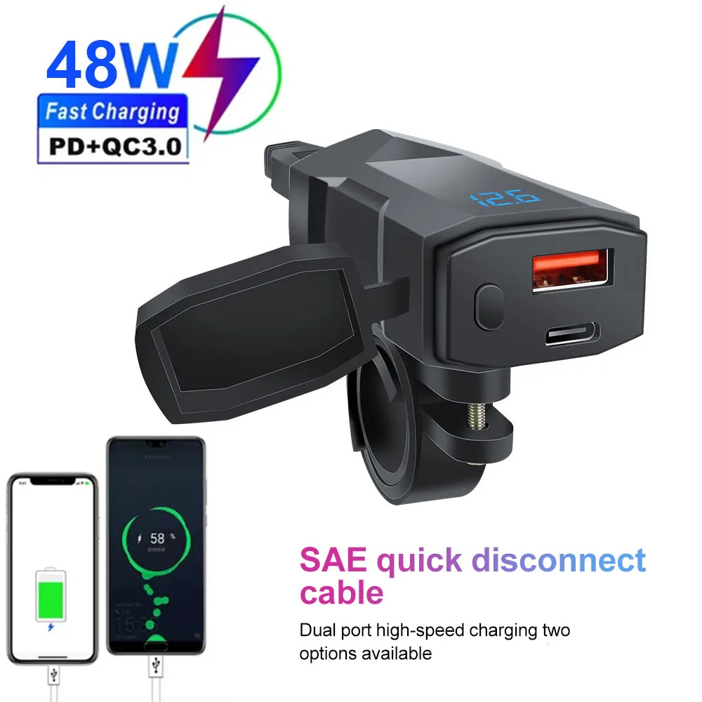 

Motorcycle Handlebar On-Board Sockets & Adaptors USB Charging Equipment with Switch Voltage Display Moto Electronics Accessories