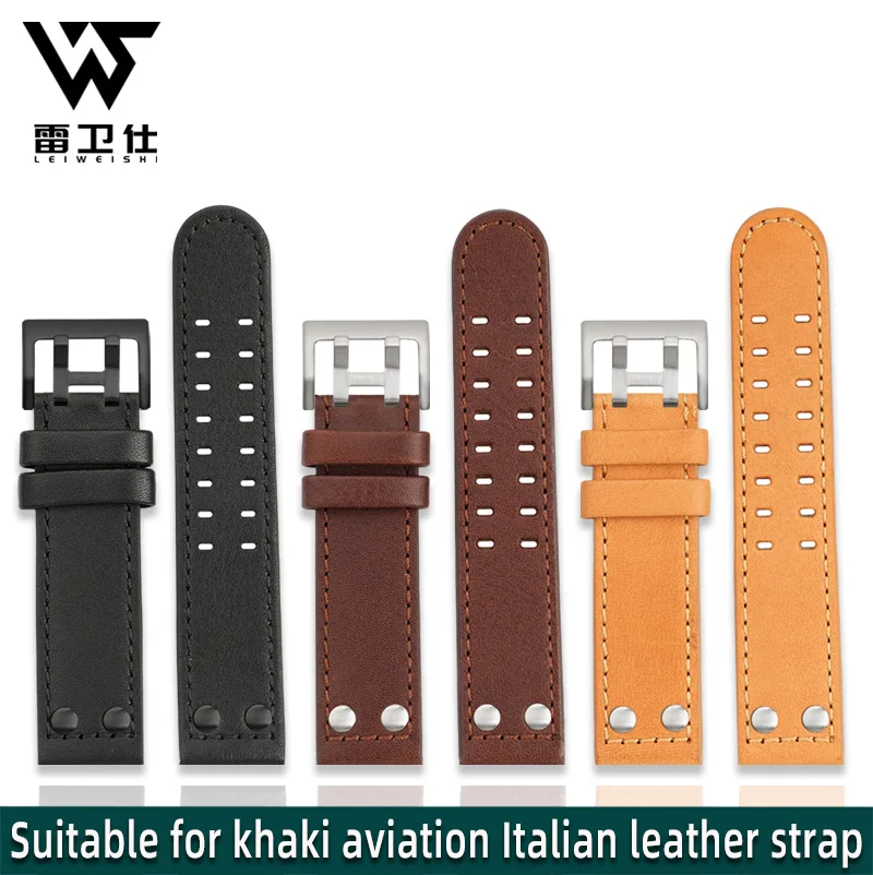 22 mm para reloj de aviación Hamilton Khaki H 77616533   H H. 70615733   Correa de reloj de piel de vaca italiana, correa de reloj de cuero genuino para hombre de campo de jazz