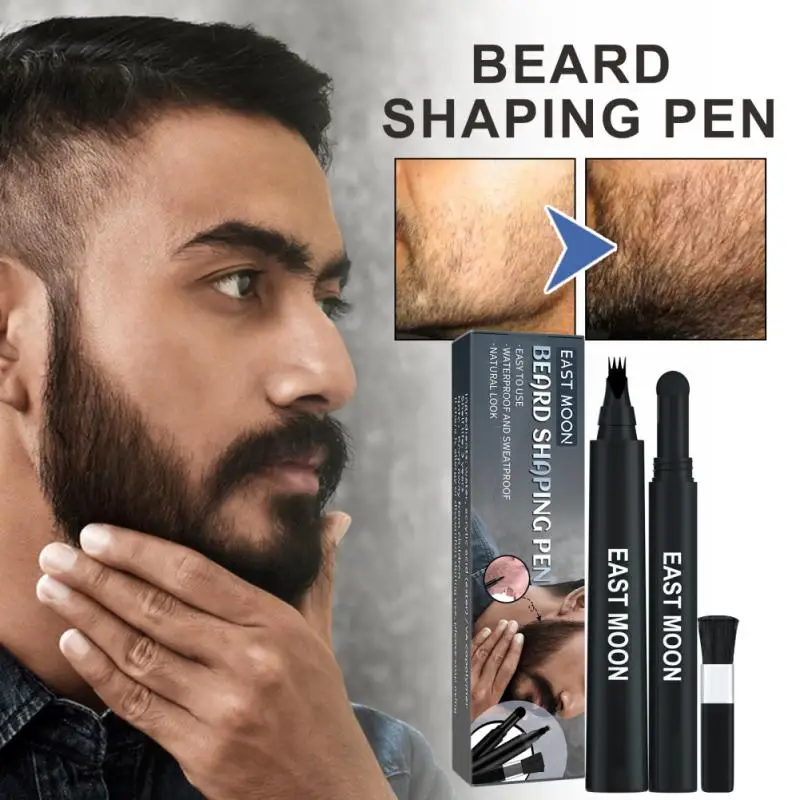 Pluma moldeadora de barba 3 en 1 para hombre, pincel duradero, resistente al agua, relleno de barba, pluma de polvo, aspecto Natural suave, estilo de bigote