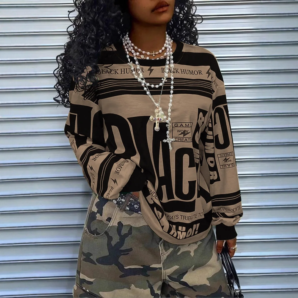 European and American women's retro sporty and trendy style long sleeve hoodie with letter-positioned printed loose pullover