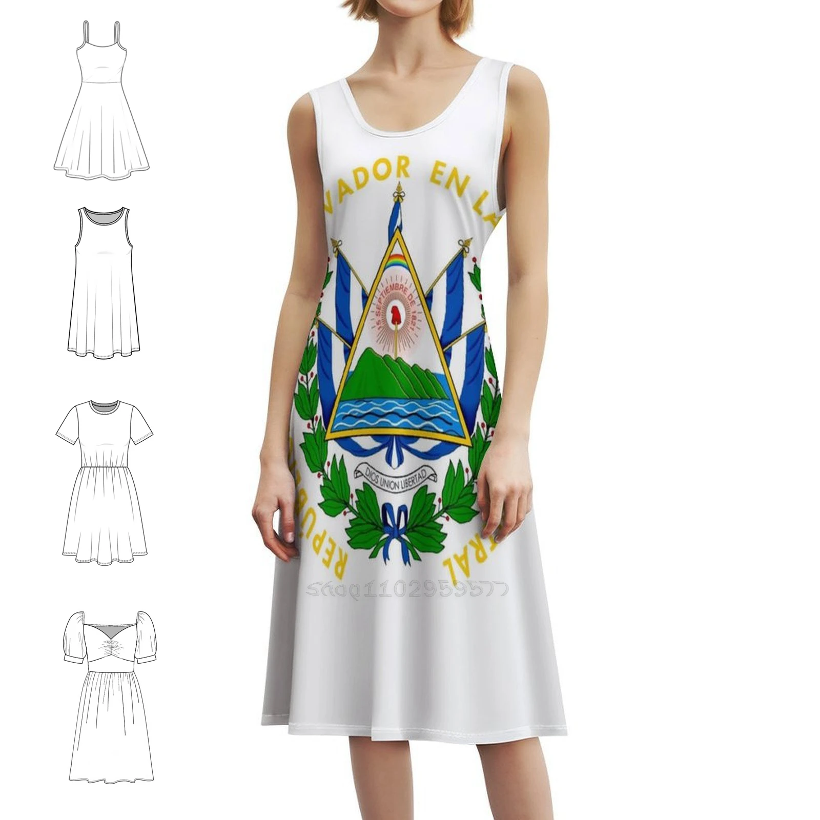 معطف من الأسلحة من السلفادور البوهيمي بلا أكمام فستان متعدد المطبوعات عطلة الشاطئ فستان الحفلات السلفادور السلفادور تنس El #2