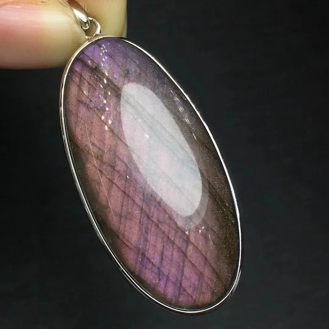 Unit One Piece 925 Silver Buckle With 31.8mm To 41.8mm Hot Natural Purple Labradorit Crystal Healing Random Pendant For Gift