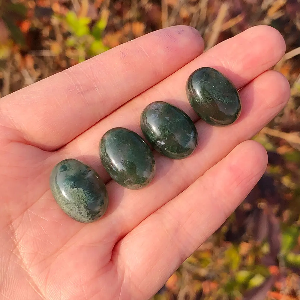 1pc Natural Moss Agate Oval Cabochon Bead Loose Stone Quartz Crystals Healing DIY Jewelry Making for Rings Home Room Decor 14*10