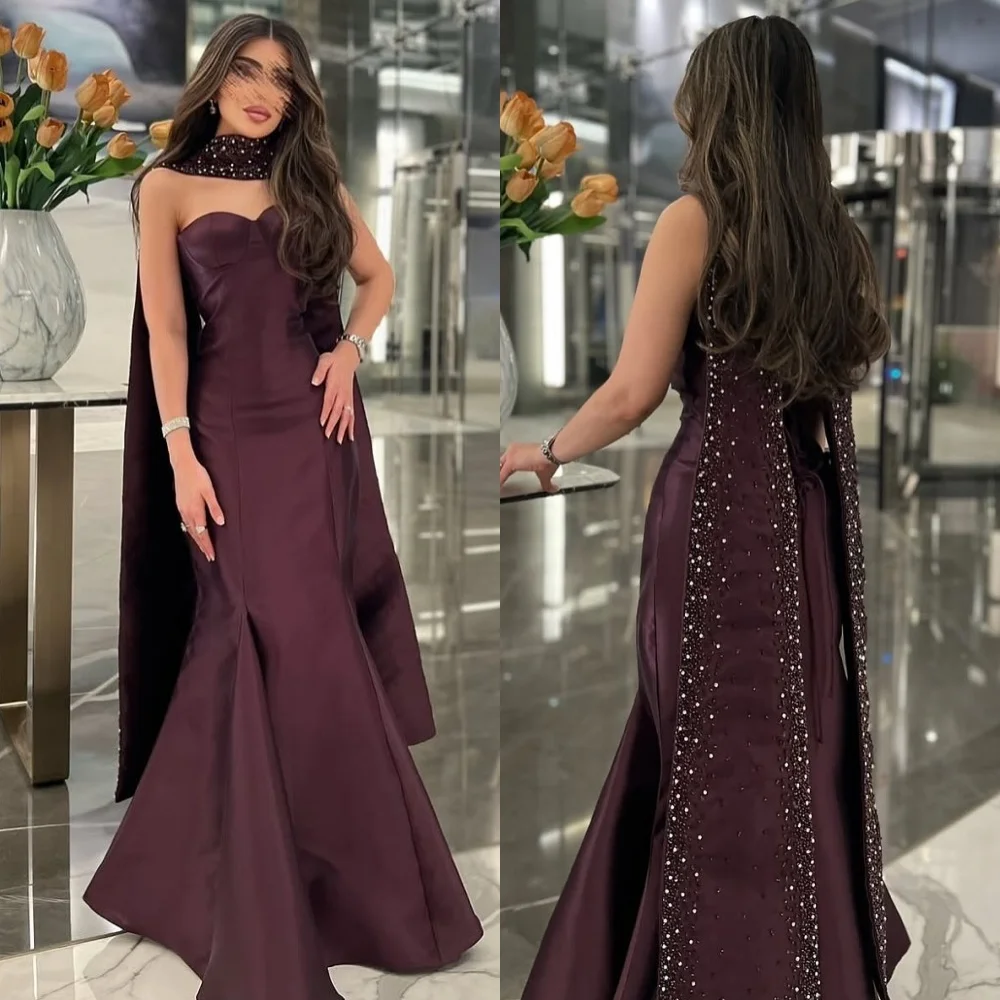 

Customized Modern Style Elegant Charmeuse Beading Rhinestone Mermaid Strapless Long Dresses Bespoke Occasion Dresses Fashion