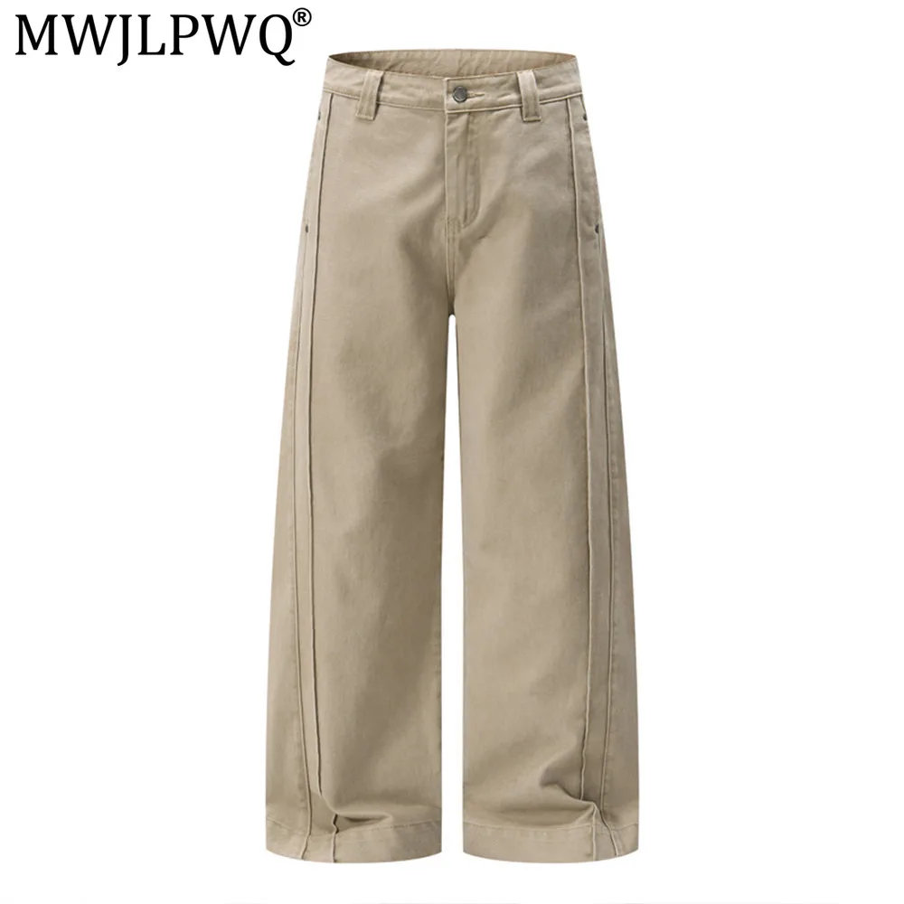 MWJLPWQ American Retro Wide-Leg Straight Pants For Men Trend Street Style Unique Pocket Pleat Design Loose Casual Trousers 20763