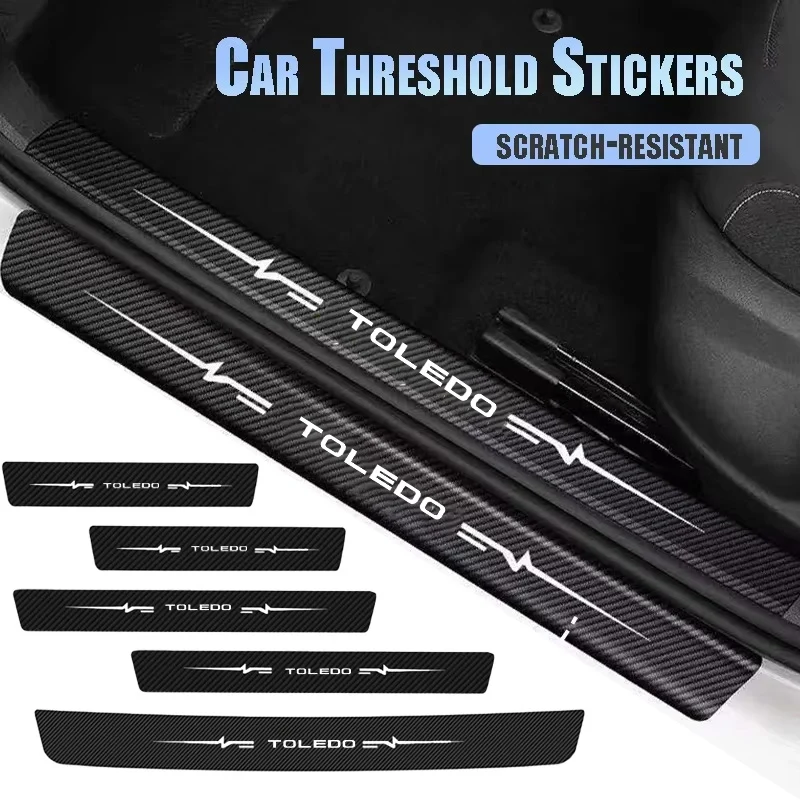 Car Door Sill Decals For SEAT Toledo Badge Scuff Plate Trunk Bumper Guard Anti Scratch Wear‑Resistant Carbon Fiber Accessories