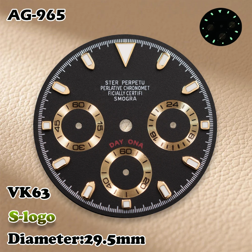 DTN Panda Dial VK63 Movement Watch for Men (29.5mm S Logo) with Green Luminosity - Watch Modification Accessories