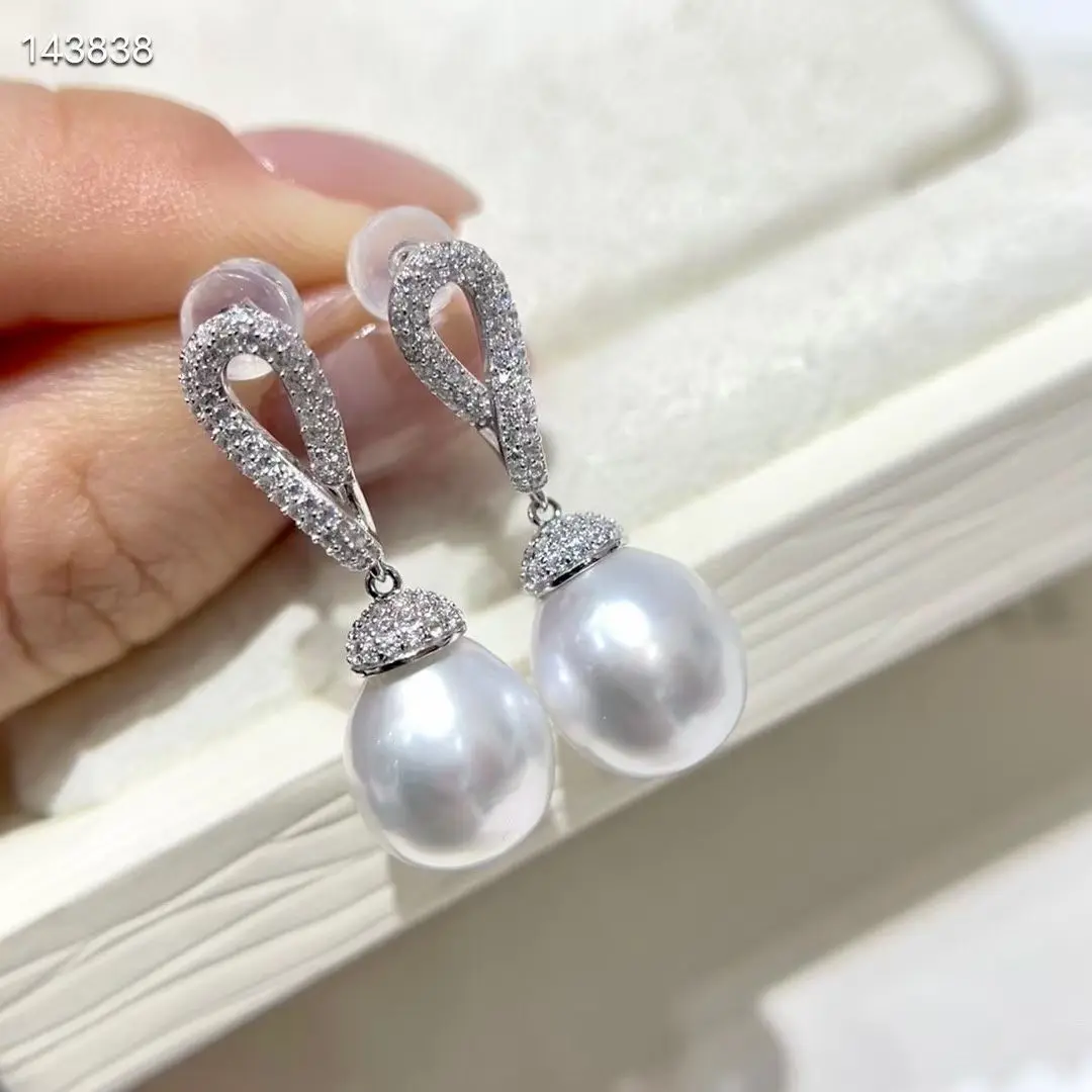 

Elegnat 10-11mm South Sea Drop White Pearl Dangle Earring 925s