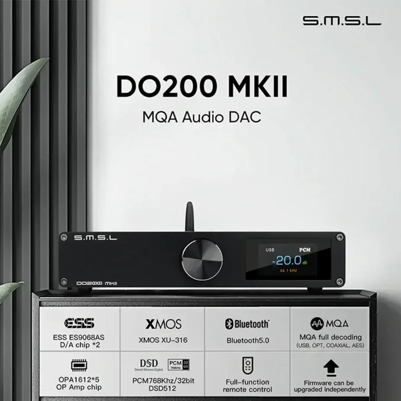 SMSL DO200 MKII Bluetooth 5.0 MQA Full Decoding Audio DAC ES9068AS*2 XMOS XU316 OPA1612*5 Op Amp DSD512 768KHZ 32Bit CD Decoder