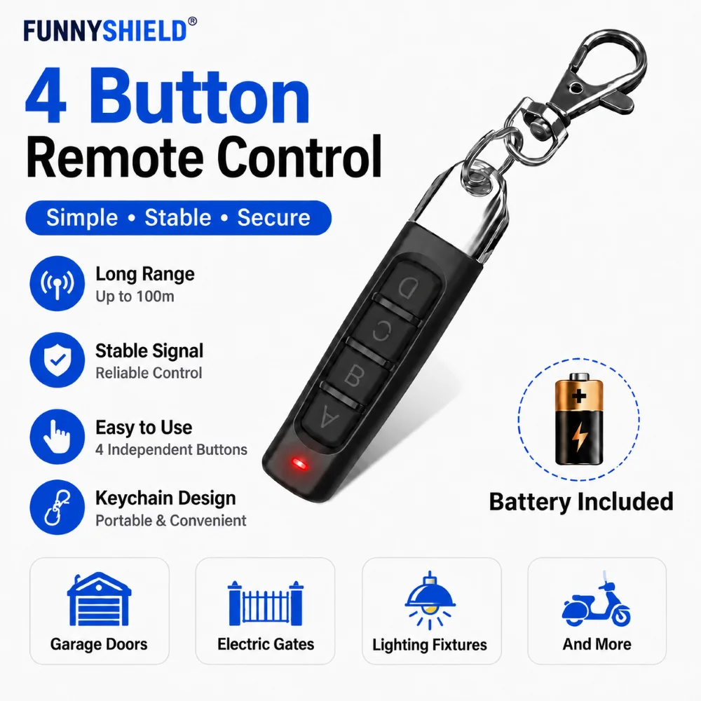 FUNNYSHIELD 433MHZ RF Remote Control Garage Gate Copy Electric Opener Remote Controller Duplicator Clone Code 4 Keys Transmitter