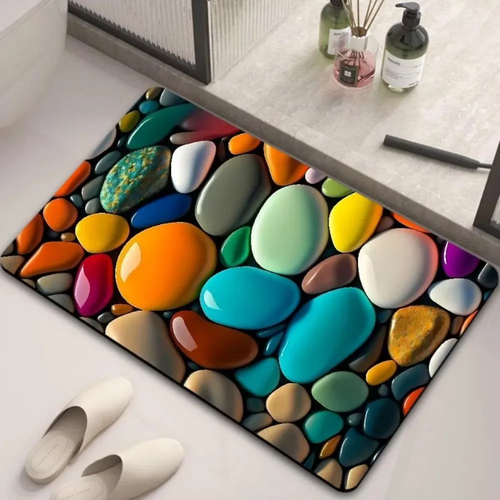 VIKAMA 3D Pebble Diatom Mud Bath Mat, Super Absorbent Quick Dry Non-Slip Mat, Anti-Slip Shower Floor Rug for Bathroom