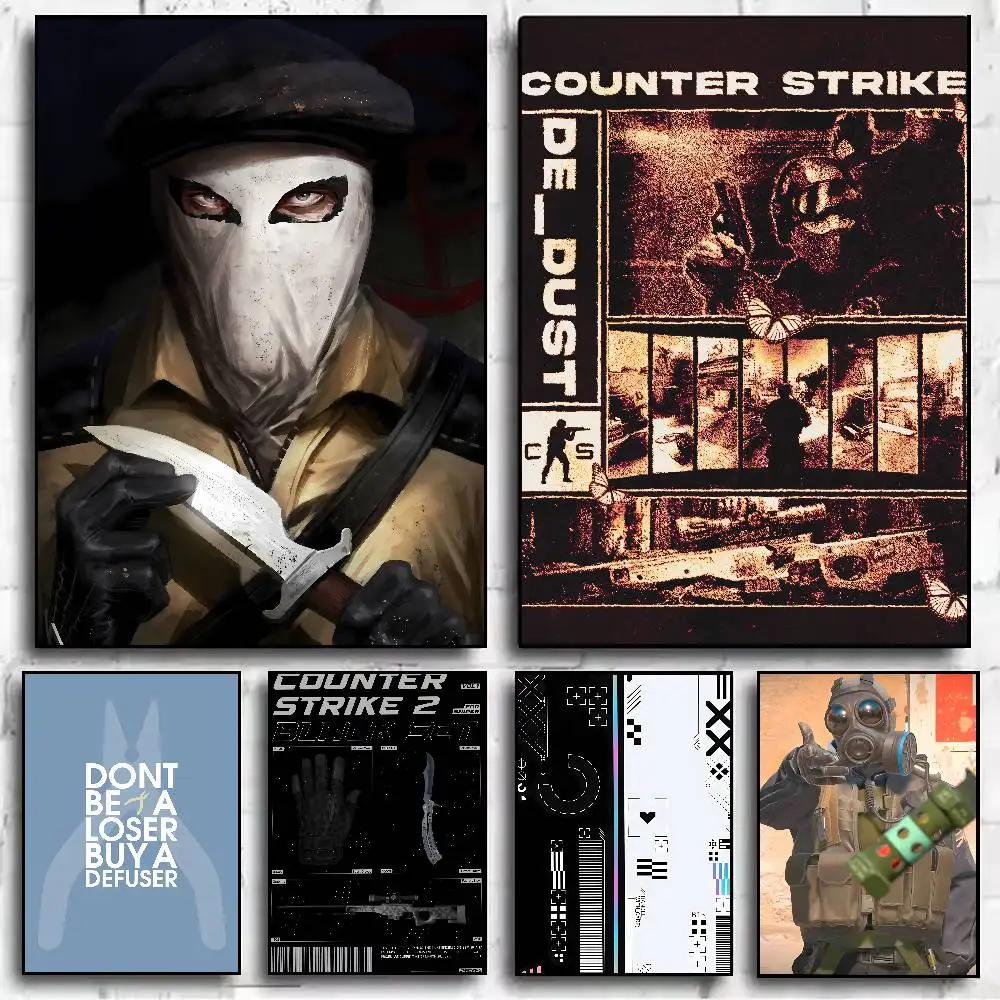 Popular classic FPS Games Counter-Strike 2 Poster Self-adhesive Art Paper Sticker Coffee House Bar Room Wall Decor