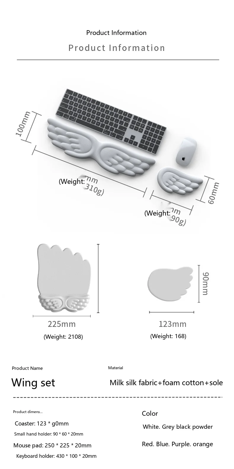 Flügelförmige Silikon-Handballenauflage, ergonomische Schreibtischunterlage für Büro und Gaming, 13 Farben, 3 Konfigurationen – Detail 2